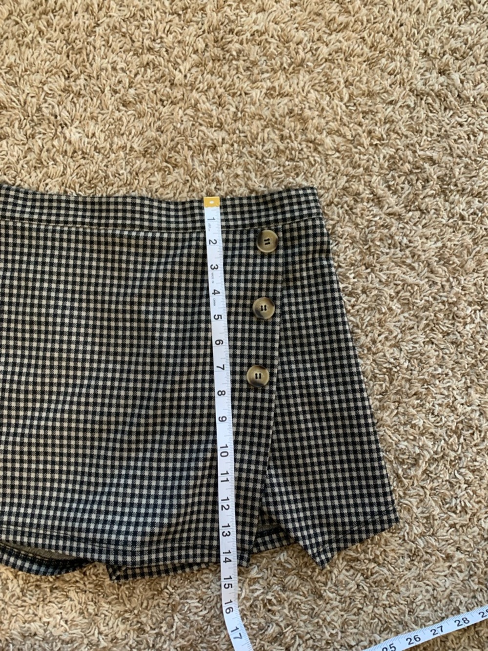 Women’s Originality Checkered Button Black & Tan Wrap-Front Mini Skort Large - Picture 4 of 6